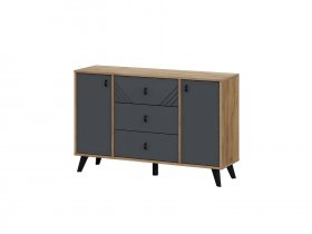 Комод 3ящ. и 2ств. Байкал (дуб крафт золотой/графит) в Венгерово - vengerovo.mebel-nsk.ru | фото
