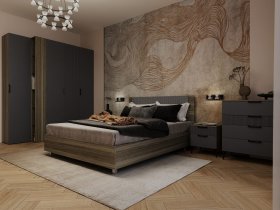 Модульная спальня Борнео (джара темная/хангва) в Венгерово - vengerovo.mebel-nsk.ru | фото