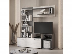 Стенка Евро (графит/дуб крафт белый) в Венгерово - vengerovo.mebel-nsk.ru | фото