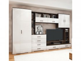 Стенка Коста МДФ (дуб венге/белый глянец) в Венгерово - vengerovo.mebel-nsk.ru | фото
