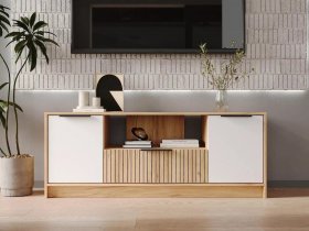 Тумба под ТВ  ТМ-001 Ивис (дуб крафт золотой/белый) в Венгерово - vengerovo.mebel-nsk.ru | фото